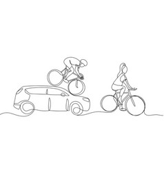 Car Cyclist One Line