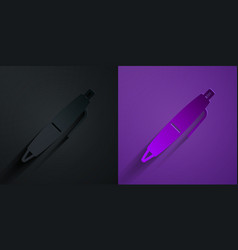 Paper Cut Pen Icon Isolated On Black On Purple