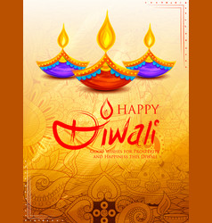 Burning diya on happy diwali holiday background Vector Image