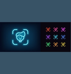 Neon Face Recognition Icon Glowing Facial