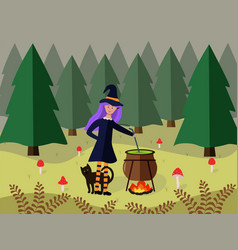 A Girl In Witch Costume Cooks Potion