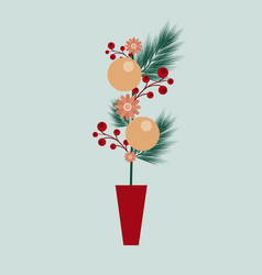 Branch Of A Christmas Tree With Flowers And Balls