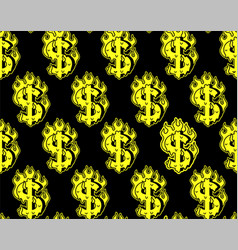 Dollar Symbol Burn In Fire Seamless Pattern