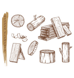 Wood burning materials sketch Royalty Free Vector Image