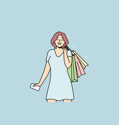 Smiling Woman With Bags Excited With Shopping