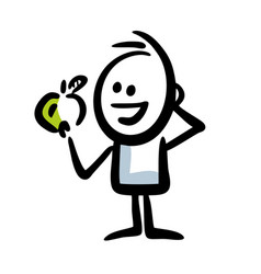 Happy Stickman Holds Green Apple And Thinking