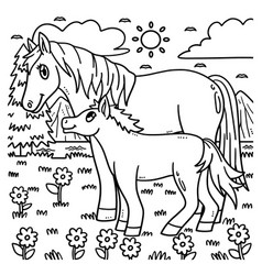 Mother Horse And Foal Coloring Page For Kids