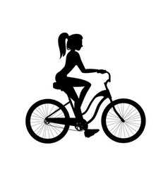 Black Silhouette Beautiful Women Riding Bicycle