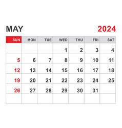 Calendar 2024 Template May Layout Printable