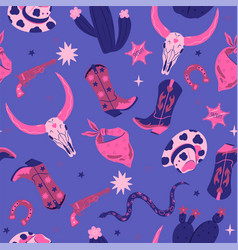 Seamless Pattern In Wild West Style In Pink