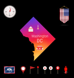 Washington Dc Map Night View Compass Icon Map