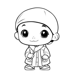 Cute Cartoon Muslim Boy For Coloring Book Or Page