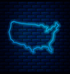 Glowing Neon Line Usa Map Icon Isolated On Brick