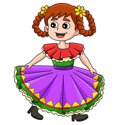 Mexican Girl Dancing Cartoon Colored Clipart