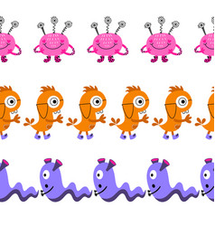 Cute Monsters Seamless Horizontal Borders Set