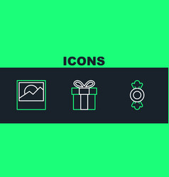 Set Line Candy Photo And Gift Box Icon