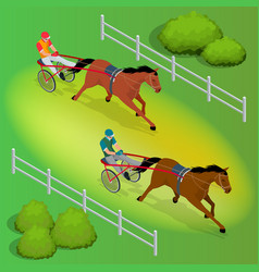 Isometric Jockey And Horse Two Racing Horses