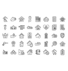 Social Housing Icons Set Outline Home Work