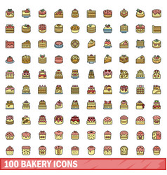 100 Bakery Icons Set Color Line Style