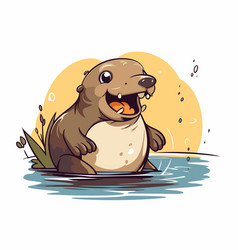 Cute Cartoon Otter Sitting In The Water