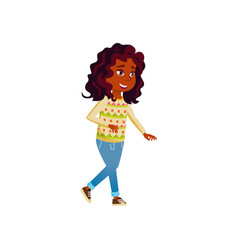 Happy African Girl Child Going To Cinema Cartoon