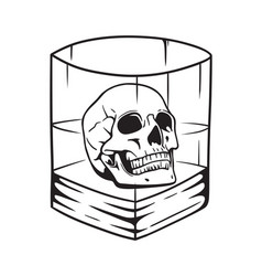 Human Head Skull Inside Whiskey Glass Line Art