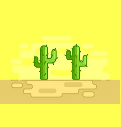 Two Prickly Cacti In The Desert In A Flat Style