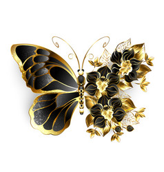 Gold Flower Butterfly With Black Orchid