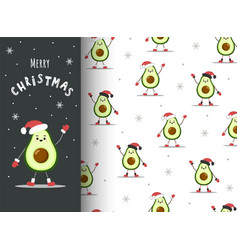 Christmas Card And Pattern With Cute Avocado