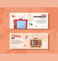 Television Day Horizontal Banner Flat Cartoon