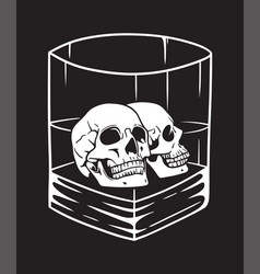 Two Human Head Skull Inside Whiskey Glass In