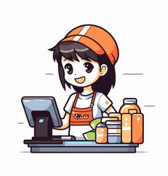 Woman Working At The Coffee Shop Cartoon Style