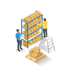 Flat Isometric Concept Two Men Stacking Things