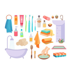 Bath Accessories On White Background Cartoon