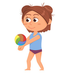 Girl Playing With Color Rubber Ball Active Kid On