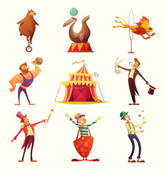 Circus Retro Icons Cartoon Set