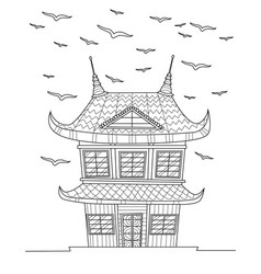 Coloring Book With Traditional Japanese House