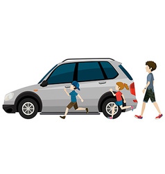 Kids Running Near The Parked Vehicle