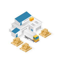 Flat Isometric Concept Warehouse And Delivery