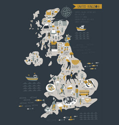 Cartoon Map United Kingdom With Legend Icons