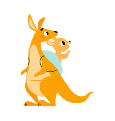 Cute Brown Kangaroo Marsupial Character With Joey