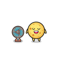 Cute Round Cheese Is Standing In Front Of The Fan