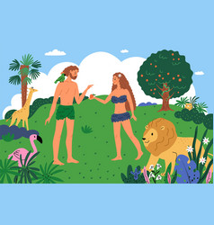 Adam And Eve In Eden Garden Cartoon Biblical