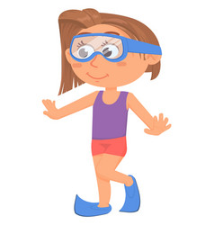 Girl In Flippers And Goggles Kid In Diving