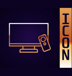 Gold Line Smart Tv Icon Isolated On Black