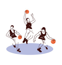 Three Basketball Players Men With Balls Jumping