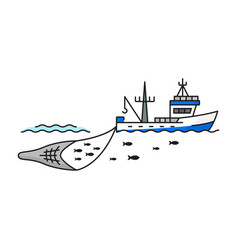 Fishing Industry Boat Catching Fish Line Icon