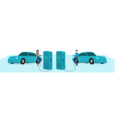 Man And Woman Charging Cool Car At Electric