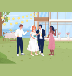 Celebrating Wedding Event In Backyard Flat Color