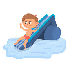 Kid On Pool Water Slide Cartoon Boy Having Fun